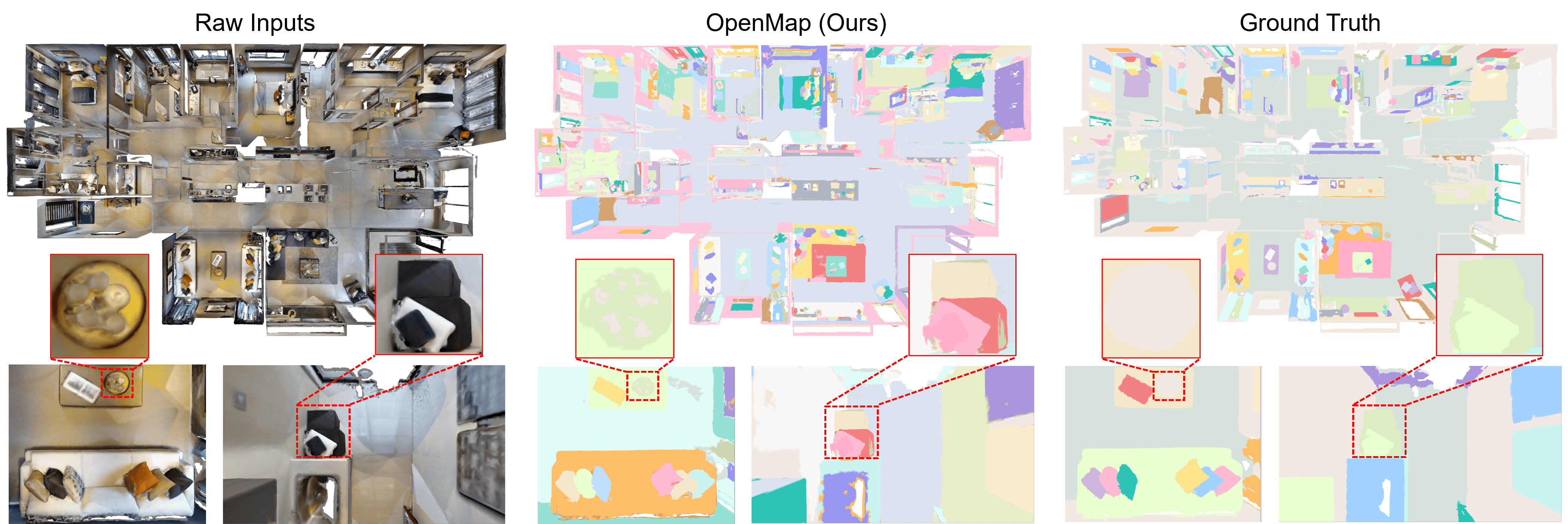 Semantic mapping results of OpenMap on Matterport3D
